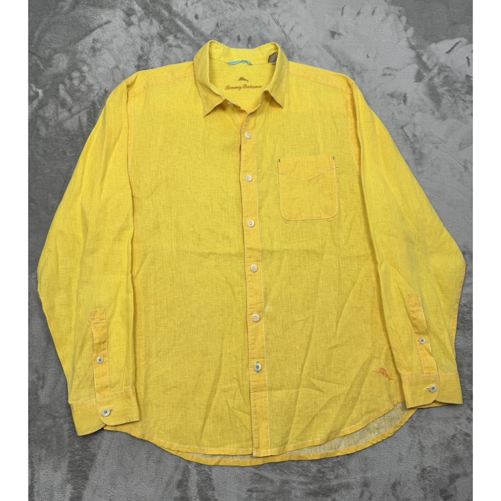 Tommy Bahama Linen Shirt Mens Large Long Sleeve Button Down Hawaiian Fishing